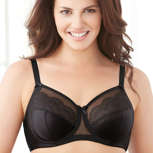 Glamorise 44DD WONDERWIRE Bra Satin ~Lace UNDERWIRE (FLEXI SIDE BONES) Black NEW - Picture 7 of 16